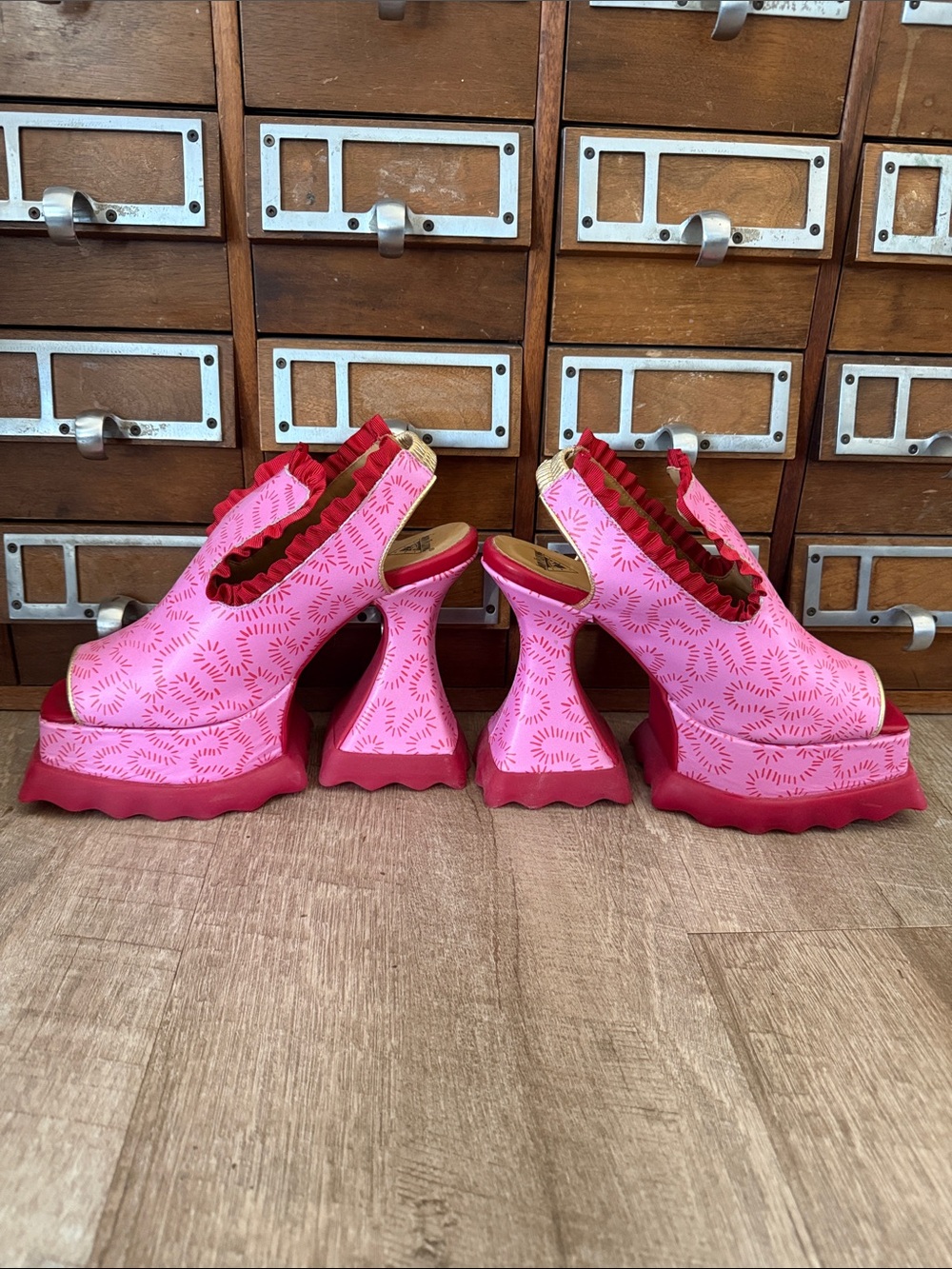Munster Max Ruffle Lady Miss Platform Slingback Sandals Zandra Rhodes Size 10 - Picture 3 of 10